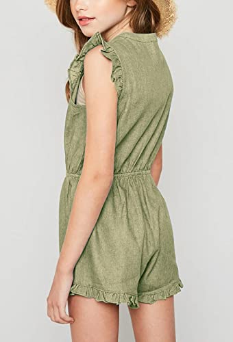 Goranbon Girls' Romper Kids Jumpsuits Button Down Ruffle Sleeveless Summer Clothes #TOP1
