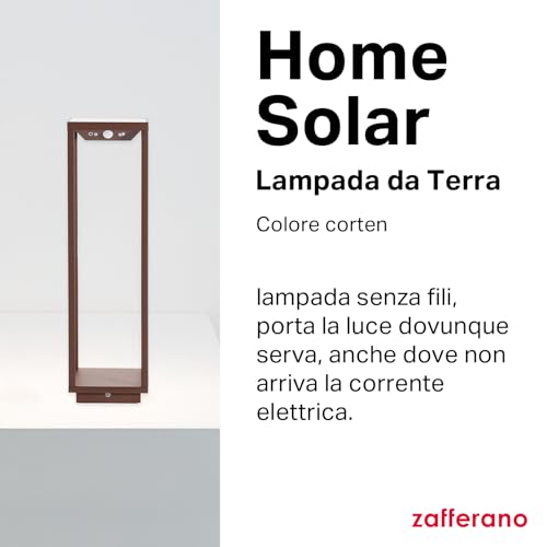 Zafferano, Lampada Home Solar, Lampada da Terra Senza Fili con Pannello Solare e Sensori di Movimento, Adatta per Esterni, Dimmer, 3000 K, Altezza 50 cm, Colore Corten - 2
