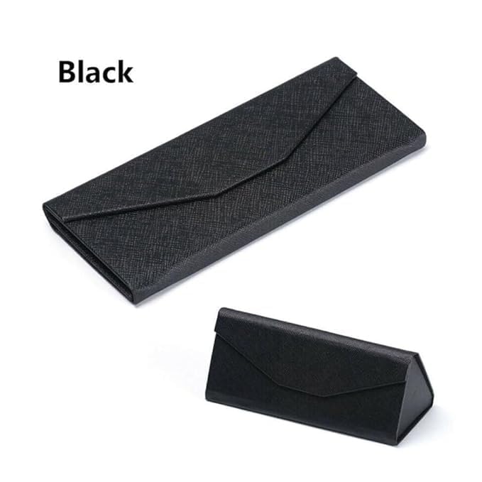 Image of Triangle Foldable Eyeglasses Case with Magnetic Closure - Portable Lightweight Protective Spectacle Box, Stylish Triangular Design, Black