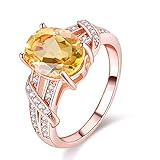 Anillo solitario ajustable de plata de ley 925 con corte ovalado y cristal de citrino amarillo, piedra natal de noviembre, chapado en oro rosa, anillos de cumpleaños para mujeres y niñas, caja de