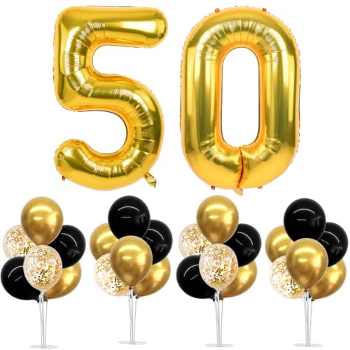 Image of TONIFUL 4 Set Black Gold 50 Balloon Stand Balloon Centerpieces for Table