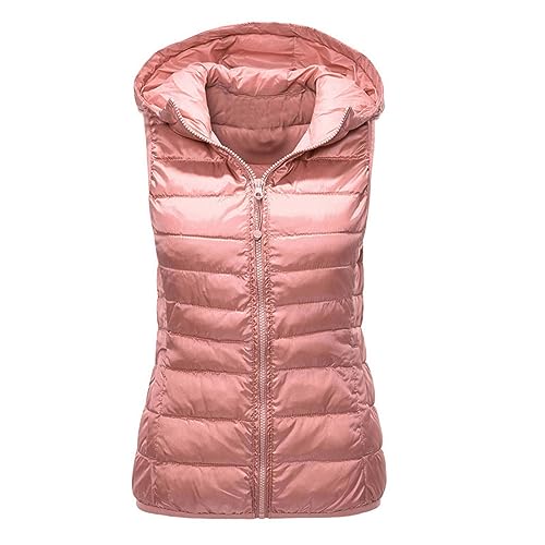 Image of Flodxo Womens Gilets and Bodywarmers UK Winter Puffer Gilet Ladies Thermal Vest Lightweight Quilted Jackets Hood Warm Sleeveless Bodywarmer Outerwear Parka Coats Hooded Down Jacket Pink M