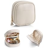 Vlando Neceser pequeño para maquillaje con compartimentos, bolsa de maquillaje para mujer con cremallera, bolsa de maquillaje impermeable para mujer, color beige