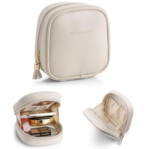 Small Makeup Bag Travel Makeup Bag with Slip-in Pockets Portable Cosmetic Bags Waterproof Cosmetic Bags for Women White