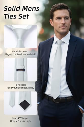 Image of HISDERN Mens Ties Solid Color Ties for Men Formal Necktie with Pocket Square Set Satin Silk Neck Tie Handkerchiefs Set