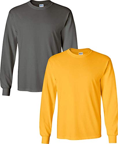 Image of Gildan Ultra Cotton Long Sleeve T-Shirt 2-PackCharcoal-Gold Small