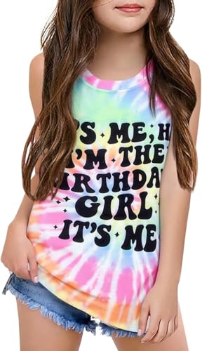 Image of Qbily Tank Tops for Girls Kids Summer Casual Cute Sleeveless Crewneck Graphic T Shirt 5-14 Years