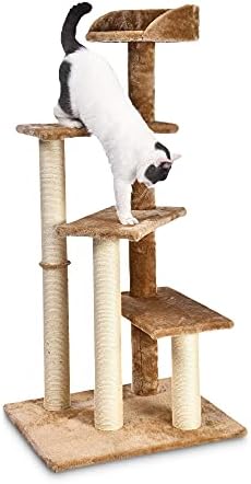 Amazon Basics Multi Platform Steps Cat Tree Tower - 24 x 19 x 49 Inches, Dark Beige