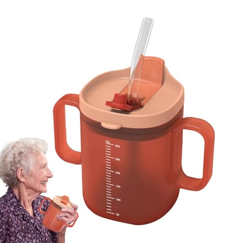 Fenytay Non-Spill Mug for Elderly, 300ml, with Lid and Straw