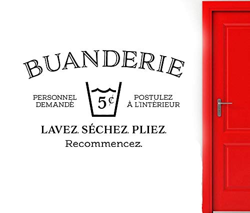keletop Buanderie Français Sticker Mural pour Buanderie Buanderie Décoration Lavage Sec Plier Répéter Signes Porte Sticker Amovible 57 * 34cm Cover