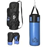 HOMCOM Sacco da Boxe Pieno da Appendere con Guantoni e Ganci 102 cm Blu