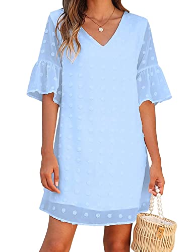QAKEHU Damen Kurzarm Abendkleid Samt Maxikleid Tief V Ausschnitt Gespaltene Abendkleider Elegant Cocktailkleid Partykleid Light Blue XL Cover