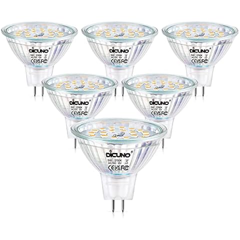 DiCUNO MR16 LED Light Bulbs, GU5.3 Spotlight Bulb Dimmable, 12V DC 5W Equivalent to 50W Halogen, Warm White 2700K, 500LM, 120° Beam Angle Bi-Pin Base Track Light, 6 Packs Cover