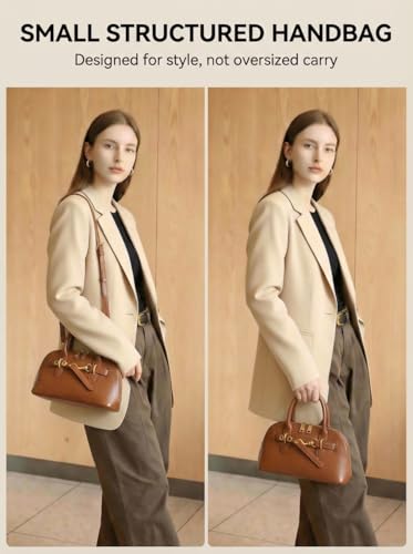 Image of Womens Leather Satchel Handbag, Top Handle Crossbody Purse | Genuine Leather, Structured Satchel, Small or Large, Top Handle, Crossbody Strap, Daily Carry, Work Travel
