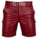 Mens Leather Jean Shorts Casual Lightweight Wide Leg Baggy Streetwear Comfy Fashion Pants with Pockets Wine