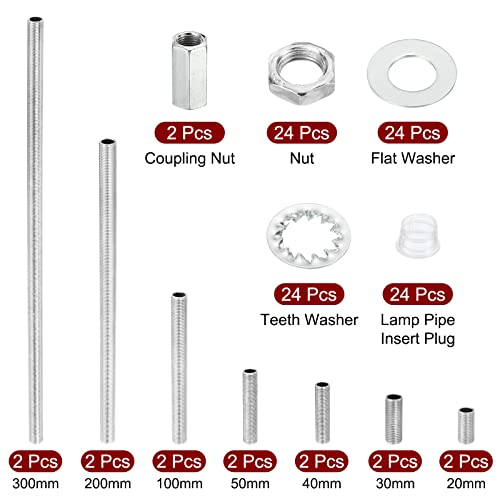 Image of PATIKIL M10 Thread 7 Size Lamp Pipe Kit with Lock Nuts Washers, Fasteners Assortment Hardware for Chandelier Ceiling Light DIY, Zinc Plating