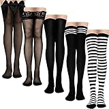 5 Pairs Women Thigh High Socks Stockings Set Thin Striped Long Socks Stretchy Silky Knee Socks Stock
