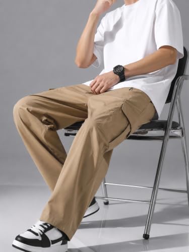 Image of Cargo Cotton Pants for Men's| Relaxed Fit Cargo Trousers| Multi Pocket Casual Streetwear Bottom| Drawstring Elastic Waistband Utility Pants for Men| Comfortable Lower for Men