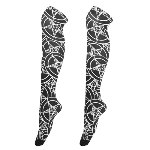 Augenstern Stretchy Thigh High Socks for Women Satanic-sigil-baphomet-pentagram Comfortable Over the Knee Socks, One Size Fits Most, Great for Daily Wear, Cosplay, Party