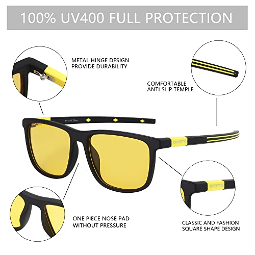Zenottic Square Polarized Sunglasses For Men - Lightweight Tr90 Frame Sun Glasses 100% Uv Blocking Anti Glare Shades For Driving Fishing Golf Sports Yellow #TOP4