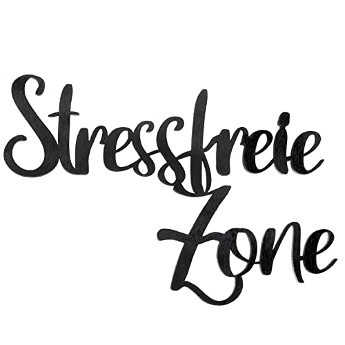 Logbuch-Verlag Schriftzug STRESSFREIE ZONE Holz schwarz 25 cm Türschild Wandbild Deko Geschenk Geburtstag Valentinstag
