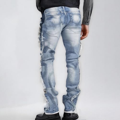 Zeiyignr Mens Biker Moto Jeans Slim Fit Distressed Jeans Embroidery Straight Denim Pants Harajuku Hip Hop Trouser Streetwear3