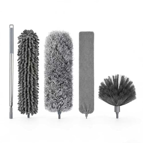 5 PCS Feather Duster with Extra-Long 110-Inch Extension Pole,Microfiber Dusting Brush， Flexible Detachable and Reusable Ceiling Cleaning Duster，Radiator Cleaner Brush，for Cleaning High Ceiling Fans, B