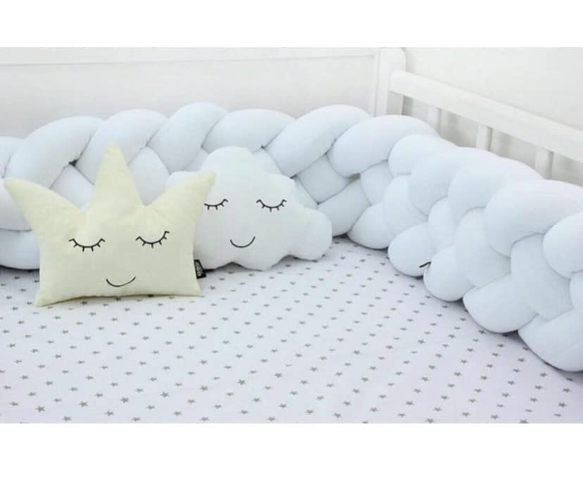 Braided Cot Bumper, Cushion Soft Knot Pillow Braided, 4 Shares Baby Bed