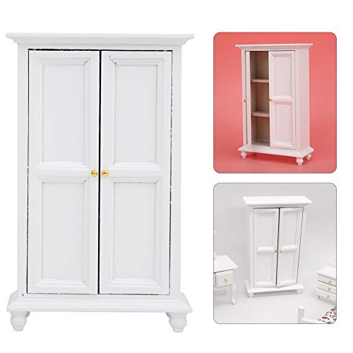1:12 Armario en Miniatura de la casa de muñecas, Mini Muebles Casa de muñecas Armario de Madera Blanca Armario Doble para el hogar Modelo de Juguete Decoración para el hogar