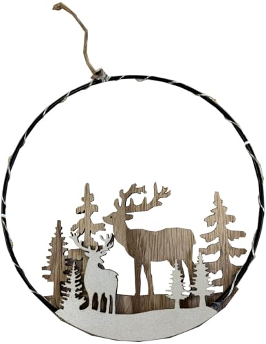 ZauberDeko Metallring Schwarz mit LED Türkranz Haus Tannenbaum Hirsch...