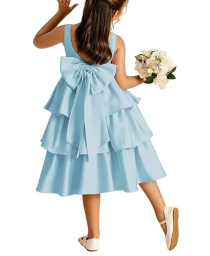 Flower Girl Dresses for Wedding Elegant Satin Princess Pageant Dress with Bow Girls First Communion Dresses