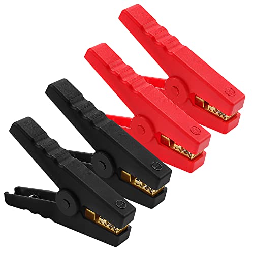 VooGenzek 4 Stück 100A Krokodilklemmen, Autobatterie Krokodilklemmen, Pure Kupfer Isolierte Batterieklemmen, für Autobatterien Starthilfekabel (96mm, Rot + Schwarz)