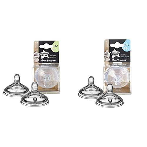 Image of Bundle of Tommee Tippee Closer to Nature Slow Flow Baby Bottle Nipples, Newborns+ – 2pk + Tommee Tippee Closer to Nature Medium Flow Baby Bottle Nipples, 3+ months – 2pk