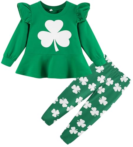 Image of Little Girls 2 Piece Outfits Ruffle Sleeve Unicorn Sweatshirts Top and Leggings Set School Outfits Kids Clothing Set