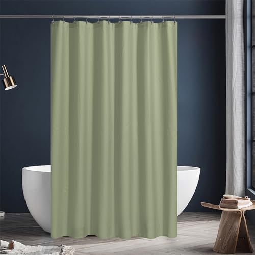 Image of N&Y HOME Fabric Shower Curtain or Liner with Magnets, Sage | Hotel Quality, Machine Washable, Water Repellent, Standard Size