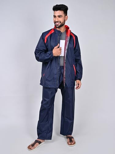 Image of Rupa Mens Rainwear For Men, Waterproof Nylon Blended Rain Standard Length Jacket With Pants And Carry Bag, Pack Of 1