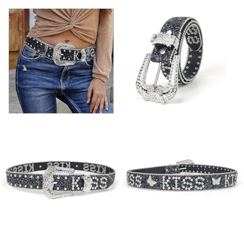 Glittered Belt Jeans Waistband Punk Rivets Studded Belt Jeweled Butterfly Waistband for Street Player Club Party Wear3