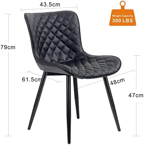 YOUTASTE Black Dining Chairs Set of 2 Faux Leather Upholstered Kitchen Dining Room Chairs Thick Padded High Back Diamond Design Bar Stool Living Room Lounge Chair