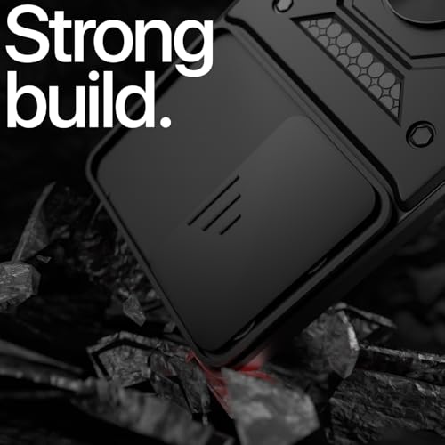 Image of Pikkme Back Cover for Nothing Phone 3a Lite 5G | 360 Protection Case | Sliding Camera Shield Cover & Ring Holder Stand D10 Tough Armor Bumper Case (Black)