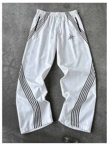 GORGLITTER Men's Baggy Wide Leg Track Pants Star Print Striped Flare Workout Trousers3