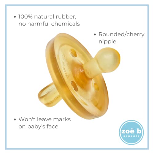 Simply Rubber Pacifiers - Shorter Nipple (Less Gagging) - Small Newborn (0-6 Months) - Breastfed Babies - Rounded/Cherry - Softer Natural Rubber - One-Piece - Handcrafted In Italy - 2 Pack #TOP4