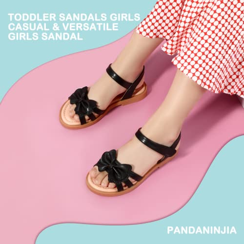 Image of PANDANINJIA Girls Sandals, Open Toe Cute Bow Princess Girls Flats, Sparkly Summer Dress Shoes Sandals for Toddler /Little Kid /Big Kid