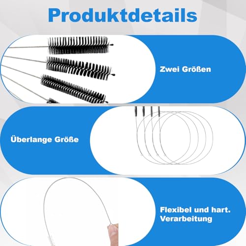 14-teilige Reinigungsbürsten-Set, 100cmStrohhalmbürste Rohrbürste lang aus Edelstahl mit Weichen Nylonborsten, Flaschenbürste Lang,Schlauchbürste für Flaschen, Aquarienrohre,Kühlschrankabläufe, ﻿