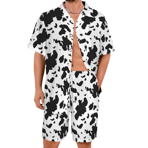 ukoyhga - Men's Cow Hawaiian Shirt Black and White Animal Print 2 Piece Outfit M - Best Deal on Amazon