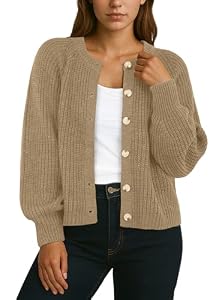 GRECERELLE Cardigans pour Femmes Doux Manches Longues Pulls Surdimensionnés Dames Cardigan Ample Épais Col Rond Tricot Pull avec Boutons pour Femmes UK, Automne, Hiver, Printemps, kaki, L