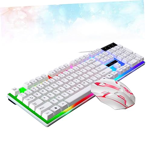 Clavier d'ordinateur USB blanc filaire avec souris rétroéclairée SHINEOFI PC portable