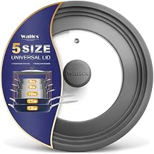 Universal Lid for Pots, Pans and Skillets - Walfos Tempered Glass Pan Lid with Heat Resistant Silicone Rim, BPA Free Large Pot Lids Fits 8" to 12" Diameter Cookware, Dishwasher-Safe, Grey