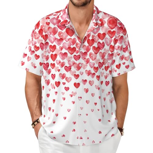 Chemise homme manches courtes cœurs rouges fluide légère évite la chaleur