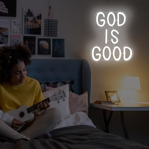 Image of God is Good Neon Sign Preppy Room Decor Jesus Led Neon Light Sign God Is Good Christian Wall Decor Aesthetic Light Up Sign for Home Bedroom Religious Church Events Easter Gift Decoration