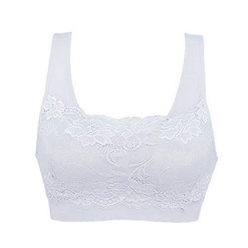 Image of Litthing Women Sports Bra Seamless Comfortable Soft Breathable Ladies Lace Bras Removable Padded Tops Push up Underwear Packs for Yoga Fitness Exercise White